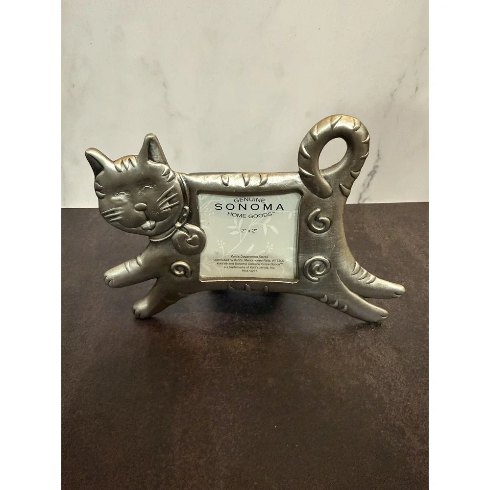 SONOMA HOME GOODS METAL COUNTRY CAT 2X2 METAL PICTURE FRAME CAT LOVERS LOOK!